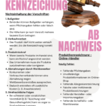 Flyer Nachweispflicht Produktkennzeichnung mit Richterhammer oben rechts