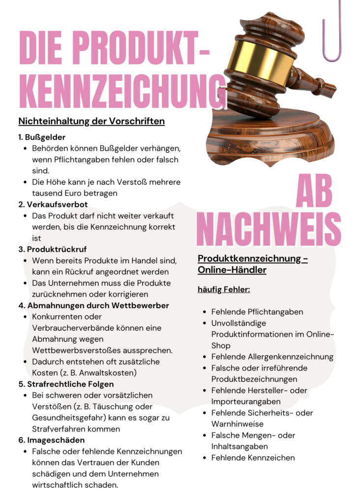 Flyer Nachweispflicht Produktkennzeichnung mit Richterhammer oben rechts