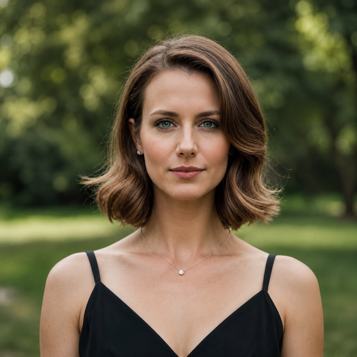 Lana Del Reh, Projektleitung, junge Frau mit schulterlangem brünettem Haar und schwarzem Top